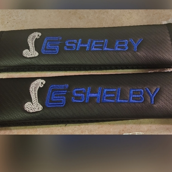 2 new Blue Shelby cobra mustang seat belt shoulder padded covers.  Red available - Picture 2 of 2